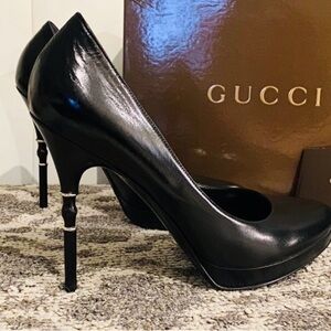 Gucci Bamboo Heel Black Platform Pumps